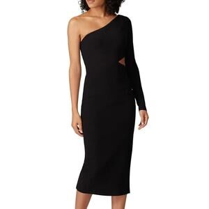 Bec & Bridge Black Cutout Midi Dress Black XS Bodycon One Shoulder Designer $260